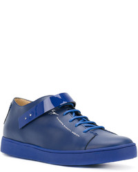 blaue Leder niedrige Sneakers von Giuseppe Zanotti Design