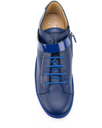 blaue Leder niedrige Sneakers von Giuseppe Zanotti Design