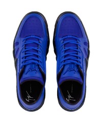 blaue Leder niedrige Sneakers von Giuseppe Zanotti