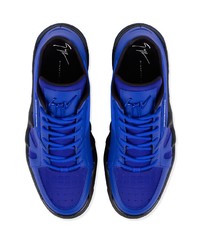 blaue Leder niedrige Sneakers von Giuseppe Zanotti