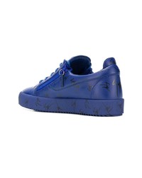 blaue Leder niedrige Sneakers von Giuseppe Zanotti Design