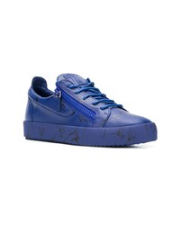 blaue Leder niedrige Sneakers von Giuseppe Zanotti Design