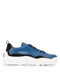 blaue Leder niedrige Sneakers von Valentino Garavani