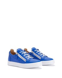 blaue Leder niedrige Sneakers von Giuseppe Zanotti