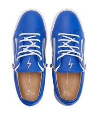 blaue Leder niedrige Sneakers von Giuseppe Zanotti