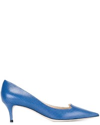 blaue Leder Pumps mit geometrischem Muster