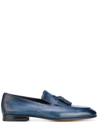 blaue Leder Slipper mit Quasten von Santoni