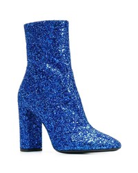 blaue Leder Stiefeletten von Saint Laurent