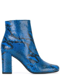 blaue Leder Stiefeletten von Saint Laurent