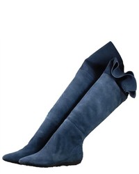 blaue Overknee Stiefel aus Wildleder