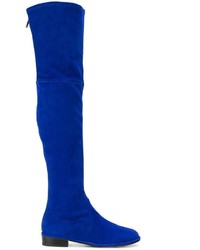 blaue Overknee Stiefel aus Wildleder von Stuart Weitzman