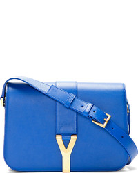 blaue Satchel-Tasche aus Leder von Saint Laurent