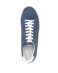 blaue Segeltuch niedrige Sneakers von Brunello Cucinelli