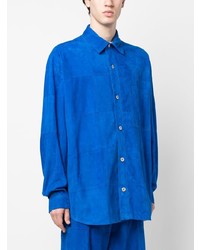 blaue Shirtjacke aus Wildleder mit Karomuster von Marcelo Burlon County of Milan