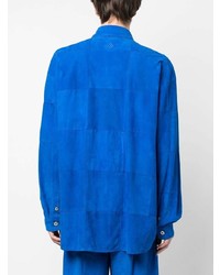 blaue Shirtjacke aus Wildleder mit Karomuster von Marcelo Burlon County of Milan