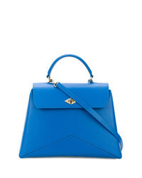blaue Shopper Tasche aus Leder mit geometrischem Muster
