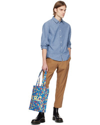 blaue Shopper Tasche aus Segeltuch mit Blumenmuster von A.P.C.
