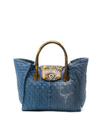 blaue Shopper Tasche aus Segeltuch mit Schlangenmuster