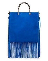 blaue Shopper Tasche aus Wildleder