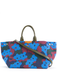 blaue Shopper Tasche mit Blumenmuster