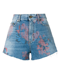 blaue Shorts mit Blumenmuster von Saint Laurent