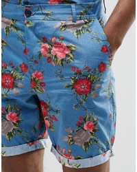 blaue Shorts mit Blumenmuster von Reclaimed Vintage