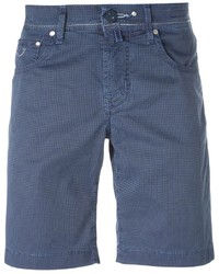 blaue Shorts mit Hahnentritt-Muster