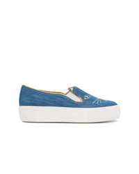blaue Slip-On Sneakers aus Jeans von Charlotte Olympia