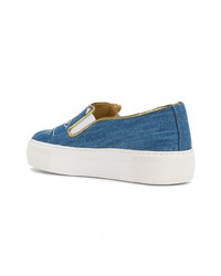 blaue Slip-On Sneakers aus Jeans von Charlotte Olympia