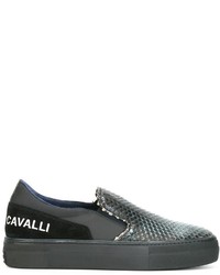blaue Slip-On Sneakers aus Leder mit Schlangenmuster von Roberto Cavalli