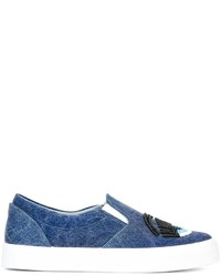 blaue Slip-On Sneakers aus Leder von Chiara Ferragni