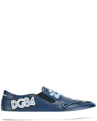 blaue Slip-On Sneakers aus Leder von Dolce & Gabbana