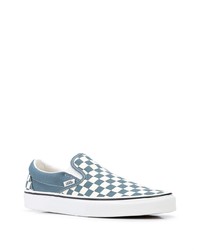 blaue Slip-On Sneakers aus Segeltuch mit Karomuster von Vans