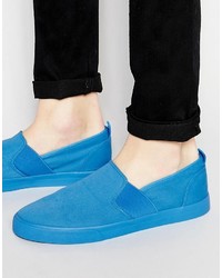 blaue Slip-On Sneakers aus Segeltuch