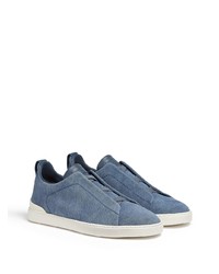 blaue Slip-On Sneakers aus Segeltuch von Ermenegildo Zegna