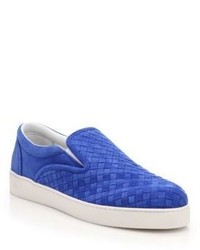blaue Slip-On Sneakers aus Wildleder