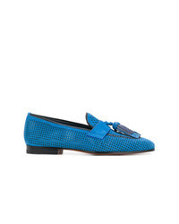 blaue Slipper mit Quasten