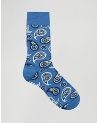 blaue Socken mit Paisley-Muster