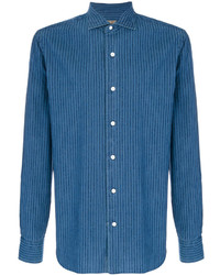 blaue vertikal gestreifte Shirtjacke aus Baumwolle