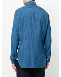 blaue vertikal gestreifte Shirtjacke aus Baumwolle von Barba