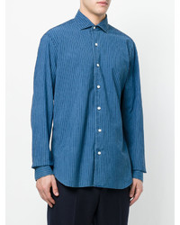 blaue vertikal gestreifte Shirtjacke aus Baumwolle von Barba