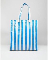 blaue vertikal gestreifte Shopper Tasche