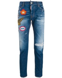 blaue verzierte enge Jeans von DSQUARED2