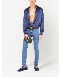 blaue verzierte enge Jeans von Dolce & Gabbana