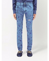 blaue verzierte enge Jeans von Dolce & Gabbana