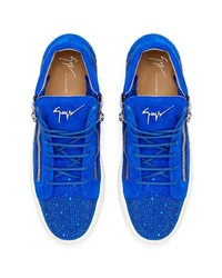 blaue verzierte hohe Sneakers aus Wildleder von Giuseppe Zanotti