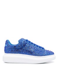 blaue verzierte Leder niedrige Sneakers