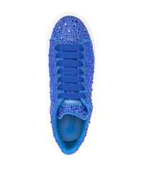 blaue verzierte Leder niedrige Sneakers von Alexander McQueen