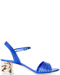 blaue verzierte Leder Sandaletten von Casadei