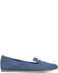blaue verzierte Leder Slipper von Le Silla